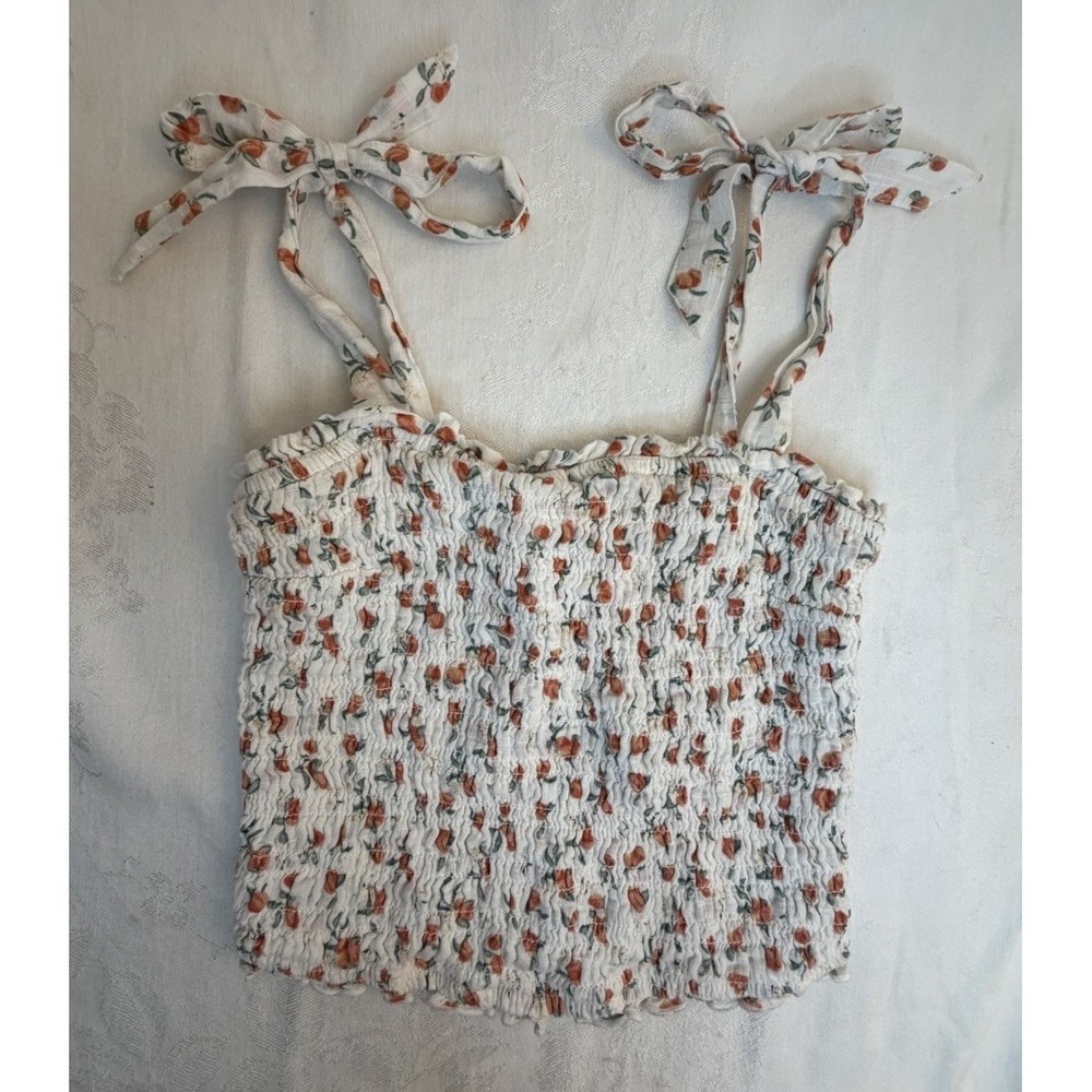 Abercrombie & Fitch Peach Floral Smocked Crop Tank Top Womens Size Medium